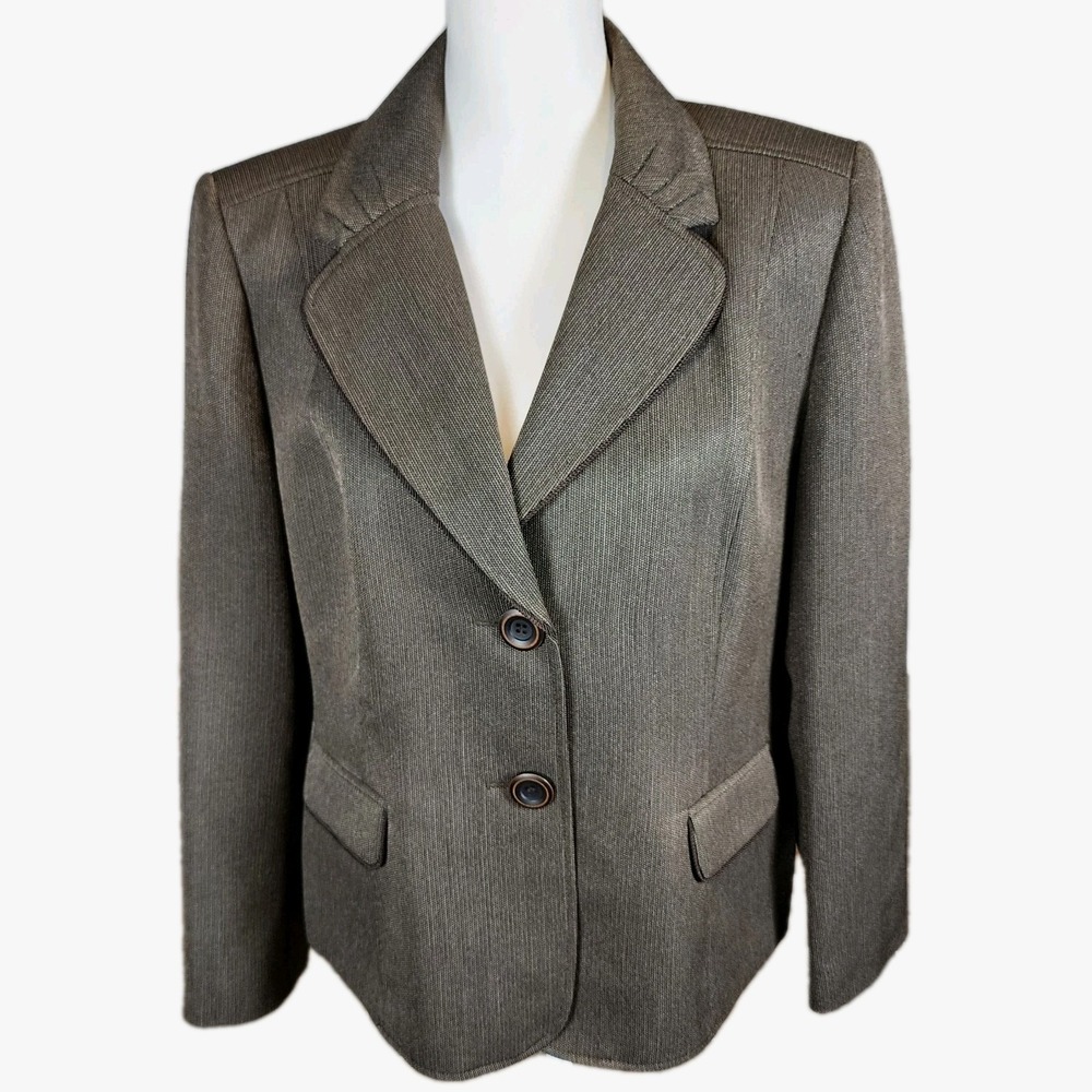 Le Suit Blazer Jacket Womens 16P Petite Brown Woven Textured Career Officecore